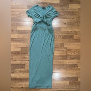 Twist-Front Midi Dress in Sage Green